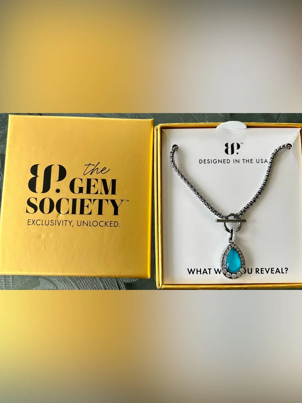 Bomb Party exclusive lab created Aqua Blue Quartz on Hematite Plating.